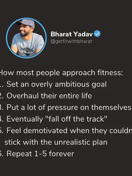 This is the cycle many people get stuck in. They set unrealistic goals, overhaul their life, fall off track, and repeat. My approach is to break this cycle with small, sustainable steps.
