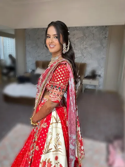 The bride's full look for her "phoolon waali haldi," her hairstyle adding to the festive vibe.