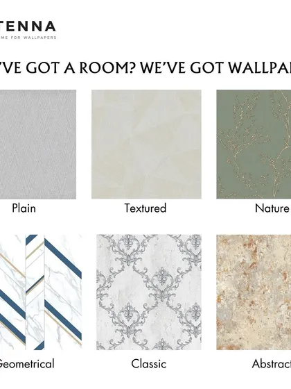 Whatever your style, we have a wallpaper to match. This overview showcases the variety we offer, from simple plains and textures to nature-inspired, geometric, classic, and abstract designs. We help you find the perfect fit for any room.