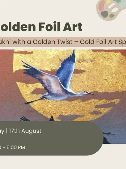Add a touch of elegance to your art with our golden foil workshops. Here, we created a serene scene of a bird in flight against a shimmering gold moon.