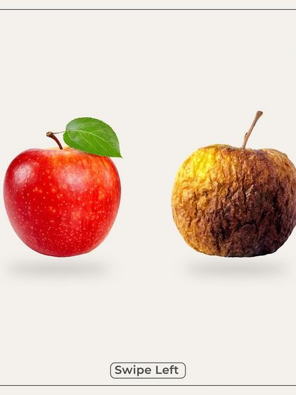 This image of a fresh vs. rotten apple illustrates a simple point. What works for one person, like "multani mitti," may not work for you. Your skin needs an expert diagnosis.