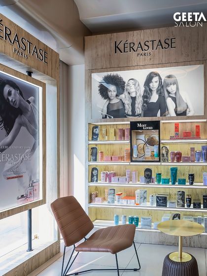 The retail section at our Maple Tree salon, showcasing our wide range of Kérastase products.