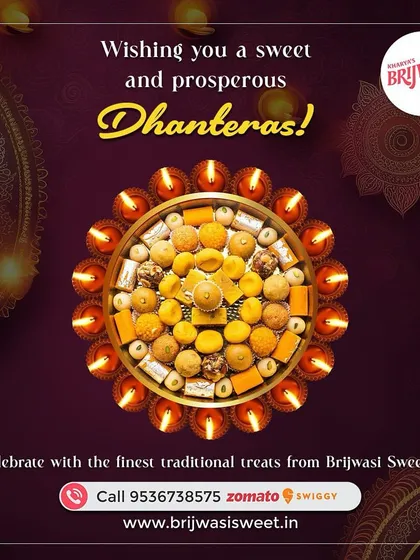 Wishing you a sweet and prosperous Dhanteras. Celebrate with the finest traditional treats from my kitchen, beautifully arranged with diyas.