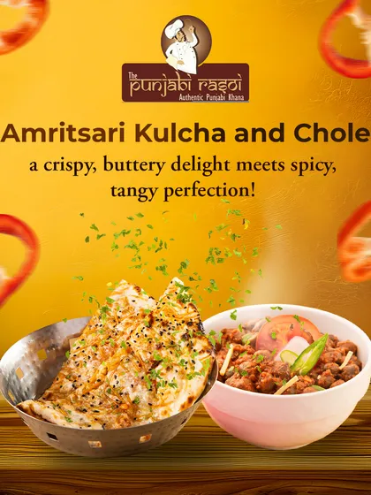 Our Amritsari Kulcha and Chole is a crispy, buttery delight that meets spicy, tangy perfection. A must-try dish.