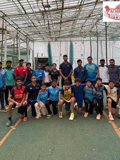 A group photo of our players and coaches with IPL player Aman Khan. These moments create lasting memories and motivate our players to dream big.