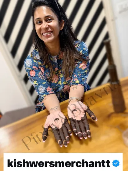 A screenshot from Kishwer Merchantt's story, showcasing the beautiful Eid mehndi our team created for her. We love our happy clients.