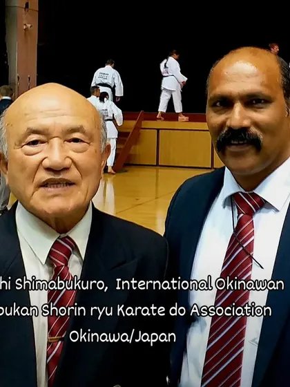 With Hanshi Shimabukuro of the International Okinawan Seibukan Shorin-ryu Karate-do Association. We maintain strong relationships with masters across different Okinawan styles.