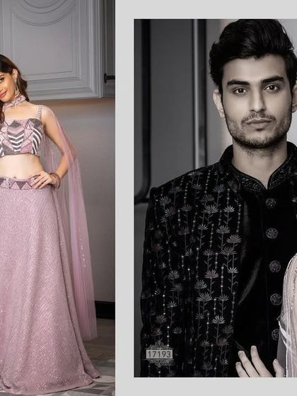 When the couple wants their twinning game on point, they come to me. This stylish pair looks incredible in a lavender lehenga and a matching embroidered black sherwani.