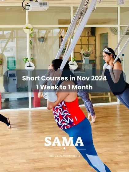 I offer a variety of short courses, ranging from one week to one month, for those looking to deepen their aerial practice or focus on specific skills. Here, students are working on a sequence that builds upper body and core strength.