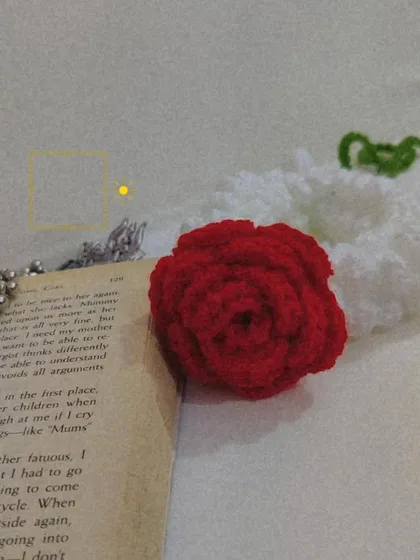 My 'Manjari' crochet gajra, a modern take on the traditional hair accessory. This one features a beautiful red rose on a bed of white mogra-style crochet flowers.