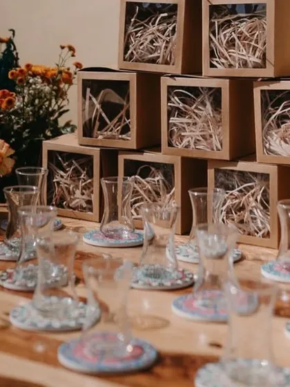 Beautifully packaged Turkish tea glasses as wedding favors. I believe in giving guests a memorable and thoughtful token to take home.