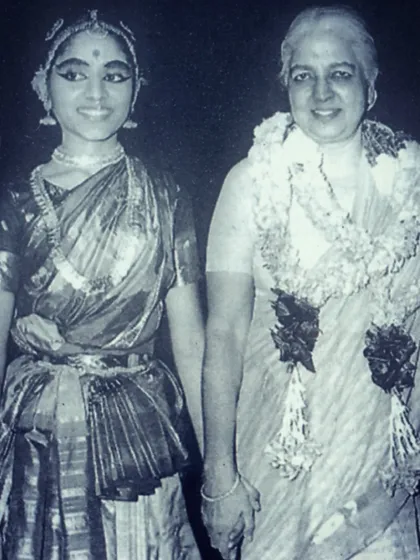 This is a cherished memory from my Arangetram in 1970 with my beloved guru, Smt. Rukmini Devi Arundale. Her blessings and teachings at Kalakshetra are the foundation upon which my entire life in dance has been built.