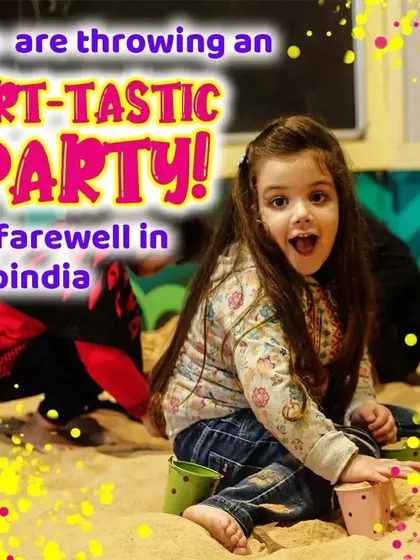 The sandpit is a centerpiece of our farewell party, a place for one last dig and build with friends.