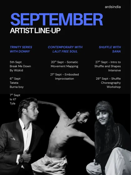Get ready for our September Artist Line-Up, featuring the Trinity Series, Contemporary, and Shuffle workshops.