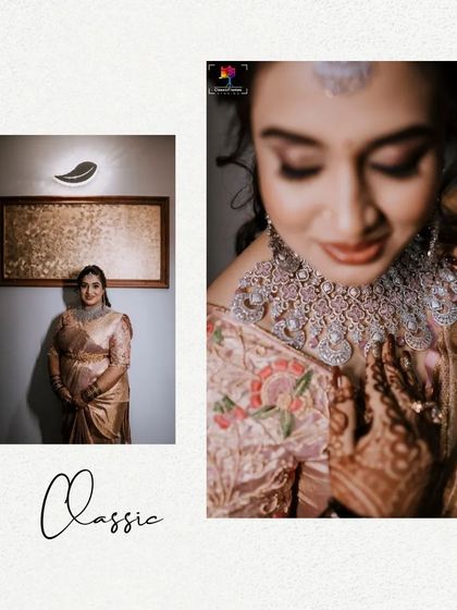 A beautiful collage showcasing classic bridal details. From the intricate diamond necklace to the elegant pose, we capture every element that makes up the perfect bridal look.