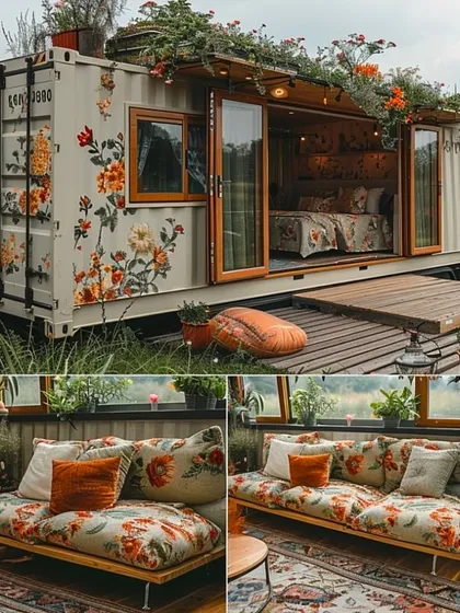 Thinking about building your own container home? This image collage showcases a beautiful, floral-themed container conversion, and we offer a step-by-step guide to help you turn this dream into a reality.