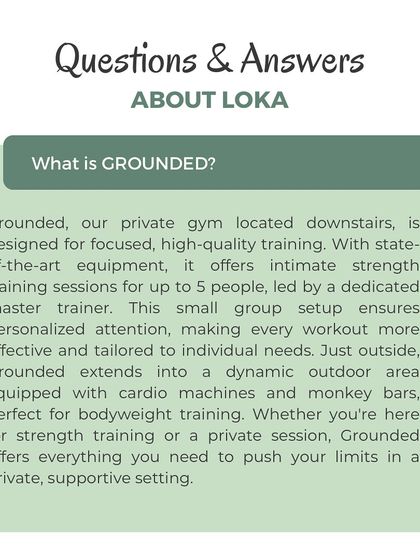 What is GROUNDED? It's our private gym downstairs, designed for focused, high-quality strength training in an intimate group of up to 5 people.