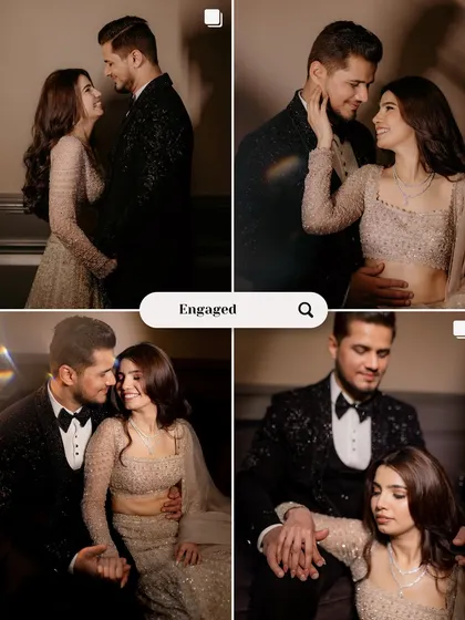 A collage of happy and intimate moments from an engagement, showcasing the couple's joy and love as they celebrate their commitment.
