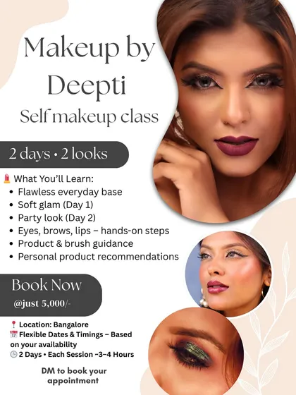 Here is everything you will learn in my 2-day self makeup class. We cover all the essentials, from creating a flawless base for daily wear to crafting the perfect party look, with personal guidance at every step.