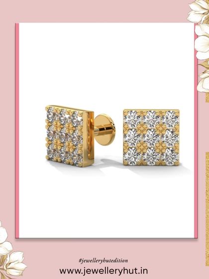 Our square-shaped cluster studs offer a modern, geometric alternative to the classic round solitaire.