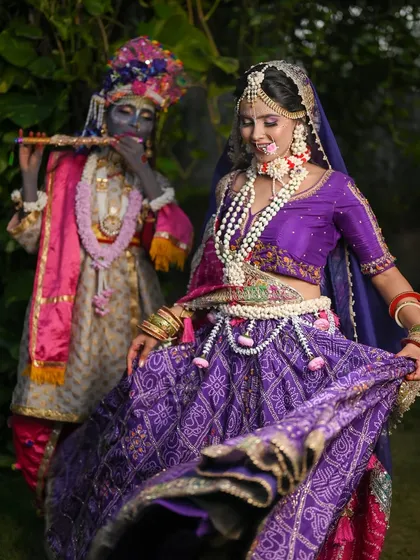 A playful and candid shot from the Radha Krishna series.