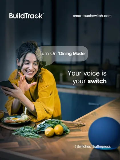 Your voice is your switch. This image captures the magic of hands-free control, where a simple voice command like "Turn On Dining Mode" instantly sets the perfect ambiance, making everyday tasks feel effortless.