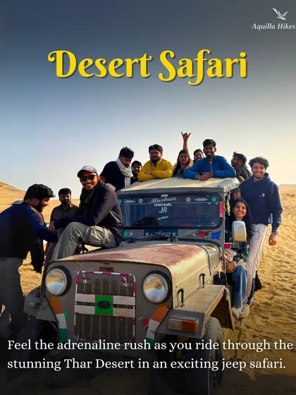 Full masti with the gang on a desert safari in the Thar Desert. We arrange these thrilling jeep rides to give you an adrenaline rush as you explore the stunning golden dunes of Jaisalmer with your friends.