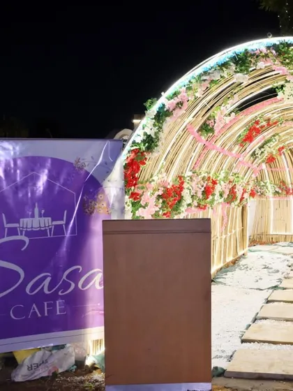 The entrance tunnel next to our Sasa Cafe banner. This is often the first thing guests see when they arrive for a private event.