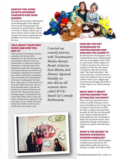This page from the ECS Living article details how I got started in comedy and ventriloquism. It's a story of turning a hobby I used to entertain my family into a professional career.