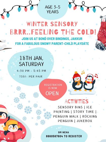 An invitation to our fabulous Winter Sensory Playdate for parents and children. The session included sensory bins with arctic animals, ice painting, a penguin walk, and lots of snowy fun.