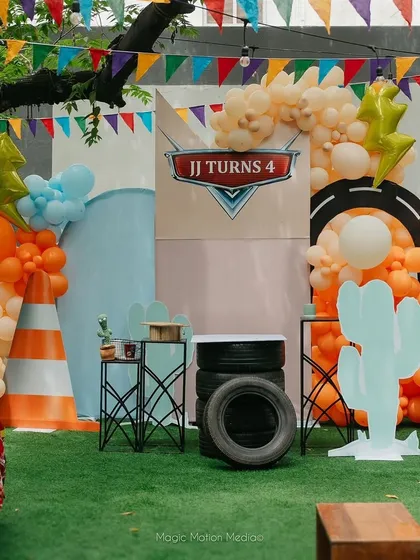 We bring your child's favorite theme to life. For this party, we created a full 'Cars' themed experience, complete with custom decorations and racing-inspired art activities.