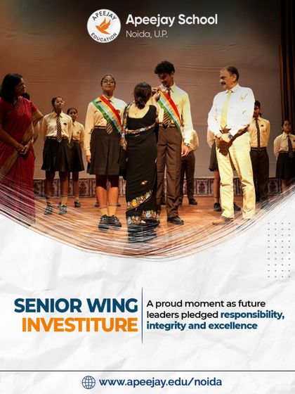 A proud moment from our Senior Wing Investiture, where future leaders pledge to uphold responsibility, integrity, and excellence. The bestowing of sashes marks their formal entry into the student council, ready to serve their peers and the school.