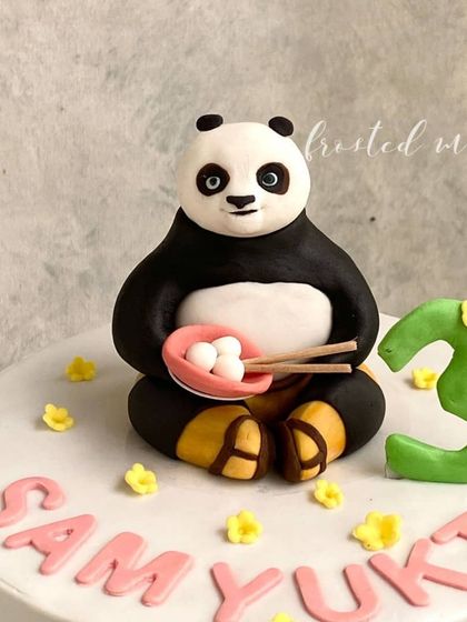 This Kung Fu Panda cake topper was so much fun to make! Po is enjoying his bowl of dumplings, all ready for a third birthday celebration.