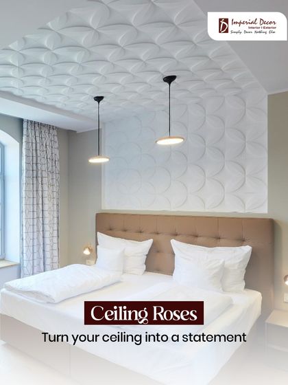 You can even turn your ceiling into a statement with ceiling roses or panels. This bedroom features a beautiful, textured ceiling that adds a layer of design to a commonly overlooked surface.