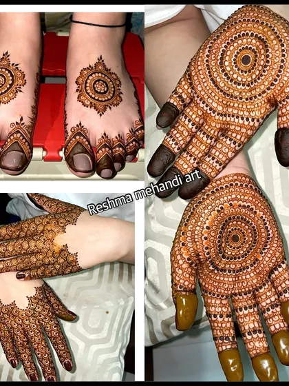 A beautiful Karwa Chauth design with matching mandala patterns on the hands and feet. The design is simple, elegant, and perfect for the festival.