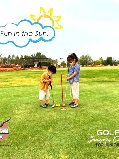 It is never too early to start. Here, our youngest students get hands-on instruction on the putting green during our junior golf summer camp, learning the fundamentals in a fun and engaging way.