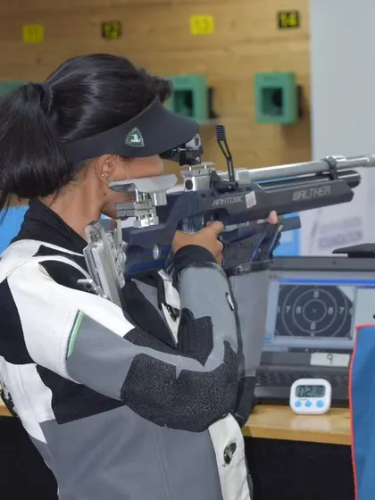 A triple gold victory for our shooter Aishwarya P at the Karnataka State Shooting Championship, dominating in the 50m 3 position, 50m Prone, and 10m Air Rifle team events.