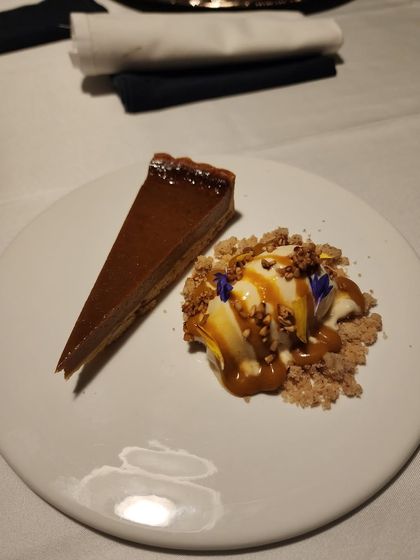 Another look at the chocolate tart and ice cream dessert, a classic combination that I elevate with high-quality ingredients and careful presentation.