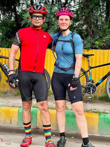 A couple in our group, sharing a moment after a long ride.