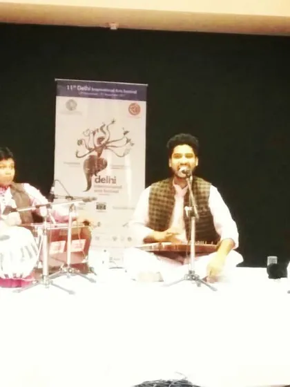 A different angle from the DIAF 2017 performance. This photo shows the full ensemble on stage at the India Habitat Center, a prestigious venue for arts and culture.