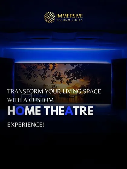 We can transform any living space into a custom home theater. This setup features a large screen complemented by ambient backlighting and strategically placed speakers, proving you don't need a dedicated room to enjoy a cinematic experience.