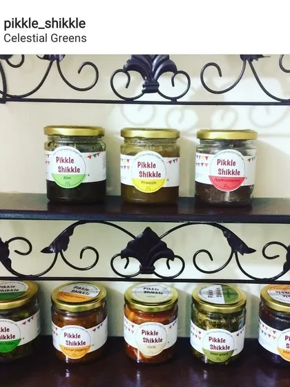 A beautiful shelf display of our pickles from our early days.