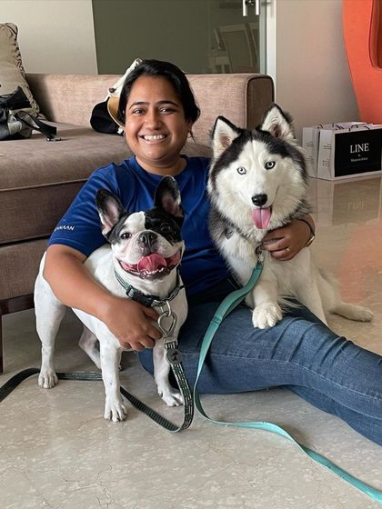 Hello Motherpuppers! Just me with a happy Frenchie and a stunning Husky. I've worked with dogs of all shapes, sizes, and temperaments, and I love the unique challenge each one brings.
