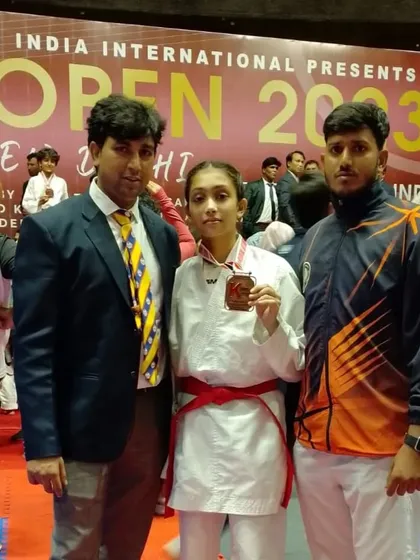 With one of our athletes at the India Open International Karate Championship 2023, an event with over 20 participating countries.