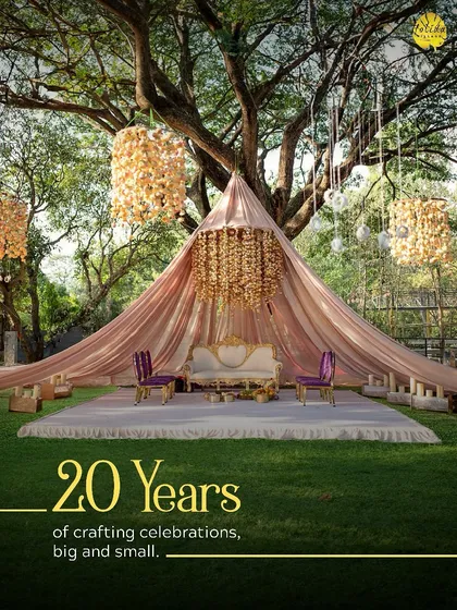 For 20 years, we've been crafting celebrations big and small. This image of a grand mandap represents our legacy of creating beautiful, memorable events.