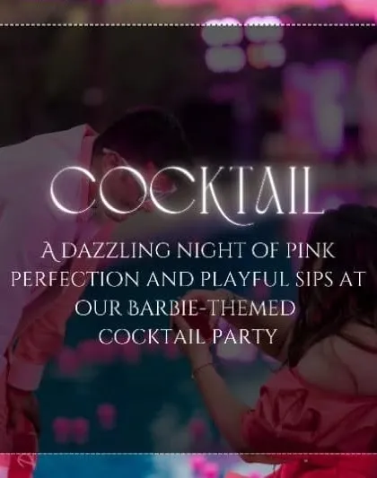 The decor for this Barbie-themed cocktail party was all about playful elegance. We used a vibrant pink palette and glittering accents to create a fantasy world for the couple and their guests.