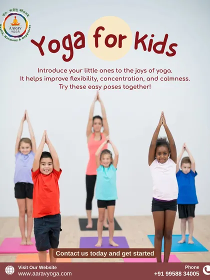 We believe in starting healthy habits young. Our kids' yoga classes, like the one pictured here, are designed to be playful and engaging. We help children improve their flexibility, concentration, and find a sense of calm in a fun, supportive group setting.