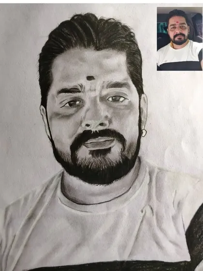 Here you can see the client's original photo next to my finished pencil sketch. My goal is to create a realistic and artistic version of your memory.