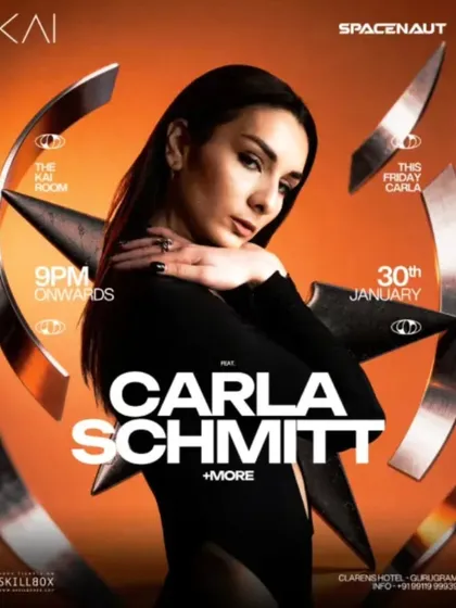 A sleek poster for a techno night at The Kai Room featuring DJ Carla Schmitt.