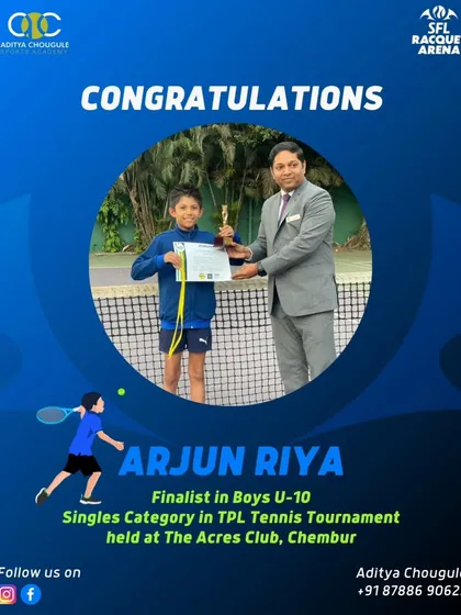 We congratulate Arjun Riya, a finalist in the Boys U-10 Singles category. Our academy had an all-ACTA final, proving that our training methods deliver results.
